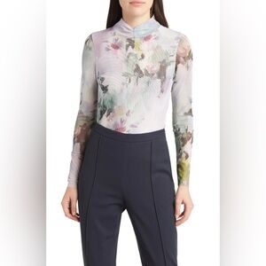 Ted Baker London Jasmee High Neck Printed Mesh Top
